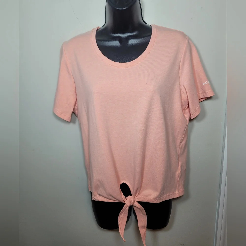 Women’s Columbia Tie Front Pinkish Orange Light Weight Short Sleeve Top sz M